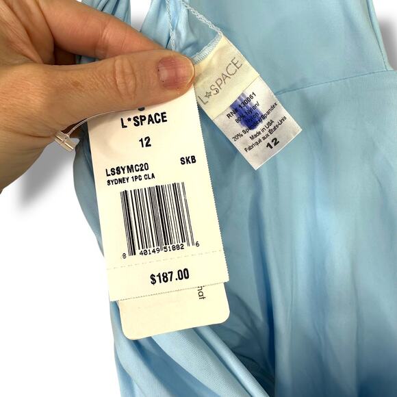 L Space NWT Sydney Sky Blue Plunging Cutout Back One-Piece Swimsuit Size 12 - Picture 8 of 10
